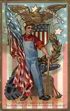 Labor Day Workers Sledgehammer American Flag NASH Series c1910 Postcard picture