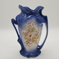 Antique Art Nouveau Blue Stoneware Vase With Floral Details Unmarked As-Is  picture