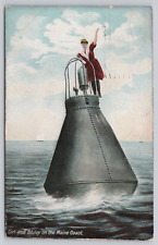 Girl And Whistling Buoy On The Maine Coast Antique Undivided Back Postcard c1908 picture