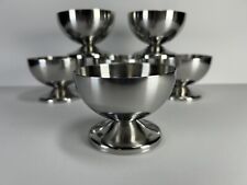 Stainless Steel Ice Cream Dishes set of 6 Vintage Footed Desert Bowls picture