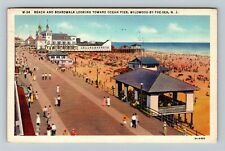 NJ-New Jersey, Beach, Boardwalk, Ocean Pier, Shops,  c1937 Vintage Postcard picture