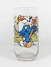 Vintage 1983 Smurf HARMONY SMURF Tumbler Drinking Glass Wallace Peyo Berrie & Co picture