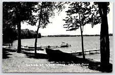 Miltona Minnesota~Two Boats Ashore by Docks on Lake Irene 1940s RPPC Postcard PC picture