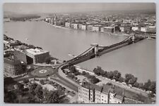 Budapest Hungary, Chain Bridge, Aerial View, Vintage RPPC Real Photo Postcard picture