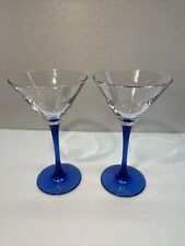Vintage Martini Cocktail Cobalt Blue Stem Glasses Liquor Pernod By Luminarc X2 picture