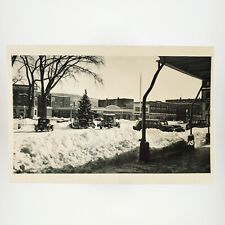 Keene Main Street Snow RPPC Postcard 1940s New Hampshire Stores Old Cars H714 picture