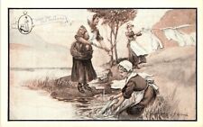 WASHING DAY IN OLD PLYMOUTH Pilgrims Walk Over Shoes Advertising Postcard picture