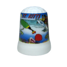 Souvenir Ceramic Thimble St Kitts Dolphins Fish Coral Beach House New picture