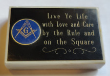 Vintage Small Masonic Desk Plaque or Paperweight Live Ye Life with Love and Care picture