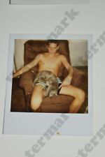 80s candid shirtless man with cat VINTAGE Polaroid  PHOTOGRAPH  Gs picture