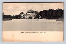 Detroit MI-Michigan, Belle Isle Park, Boating on Lake, Antique Vintage Postcard picture