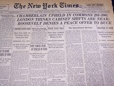1940 MAY 9 NEW YORK TIMES - CHAMBERLAIN UPHELD IN COMMONS 281-200 - NT 2558 picture