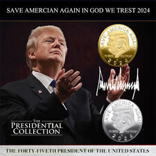 2Pcs Commemorative Coin 2024 Donald Trump Plated Eagle President Silver + Golden picture