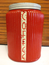 Vintage Art Deco Owens Illinois Pantry Aid Fired-On Red Oval Coffee Canister picture