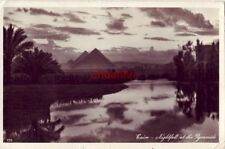 RPPC EGYPT. CAIRO - NIGHTFALL AT THE PYRAMIDS 1939 picture