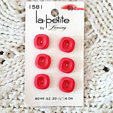 Vintage La Petite by Lansing 6 Hot Pink 2 Hole Square Plastic Buttons  1/2