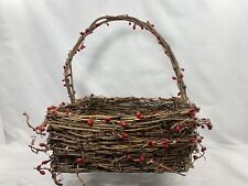 Hand Woven Twig Grapevine Basket Large with Handle Rustic Decor Red Holiday picture