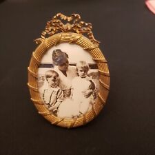 Antique Small Victorian  Oval Picture Frame Metal Children And Mother picture