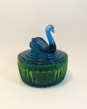Vintage Jeanette Swan Candy Dish Iridescent Blue/Green  picture