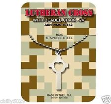 GI JEWELRY, U.S. Military, LUTHERAN CROSS, Necklace Pendant With Beaded Chain picture