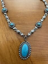 OLD Vtg Fred Harvey Period TURQUOISE Sterling Repousee NECKLACE Navajo artist JP picture