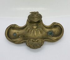 Antique 1800s Victorian Art Nouveau Brass Inkwell French Ornate Design 31 picture