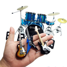 Miniature Drum Set + 3 Guitar Instrument Music Band Replica Blue Scale 1:6 picture