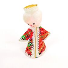 Vintage Angel Ornament Cardboard Plaid Lace Dress Crown Japan MCM picture