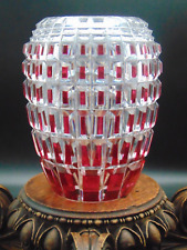 Bohemian Czech Ruby Red Cut To Clear Geometric Art Glass Vase picture