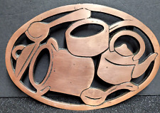 VTG 1999 ODI Cast Metal Copper Patina Cutout Trivet Kitchen Decor Kettle Spoons picture