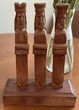 Hand Carved 3 Kings Wisemen Nativity Wood Signed Puerto Rico Figure on Stand picture
