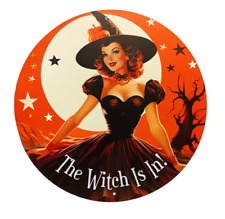 Retro Halloween Sign Plaque Witch is In Stars 50s style Vintage Look  Aluminum picture