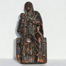 RARE Very Early Antique Religious Carved Wood Madonna w Child Statue Polychrome picture