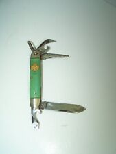 Vintage Girl Scout Utica Kutmaster green lucite gold emblem pocket camp knife picture