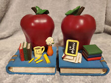 Pair Of Split Apple On Books Bookends Teacher Mini Chalkboard 6 Inches Tall picture