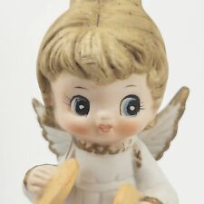 Vintage Enesco Figurine Angel Wings Playing Cymbals Big Eyes Christmas Easter picture