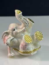 🔵 Ciel Jay Jayson Jeweled Pink & White Elephant Trinket Box Gold Glitz Glam  picture
