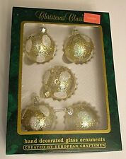 5 Christmas Classics Glass Ornaments Commodore Frosted Glitter EUC  CE picture