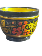 Vintage Black Red USSR Russian Khokhloma Wooden Lacquer Mug Cup Bowl picture
