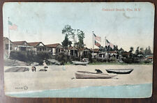 Rye New York Oakland Beach Boats People Flags Vintage Postcard 1907 picture