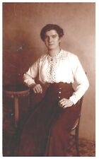 BEAUTIFUL LADY SEATED BY TEA TABLE.VTG EARLY REAL PHOTO POSTCARD*A29 picture