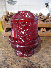Vintage Ruby Red Flashed Fary Light Indiana Glass Co. Stars & Bars Design picture