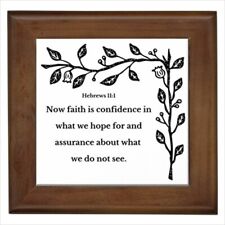Bible Quote FRAMED Ceramic Tile Hebrews 11:1 Faith Is Confidence picture