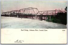 KS - LARNED KANSAS 1908 Postcard STEEL BRIDGE ARKANSAS RIVER picture