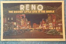Reno NV-Nevada, Virginia Street At Night , Hotel Vintage Postcard picture