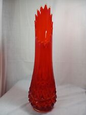 Vintage LE Smith Swung Floor Glass Vase 22” Diamond Butt Flame Red  Glow Mcm 60s picture