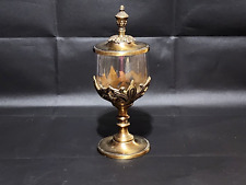 Antique Ornate Solid Brass & Caged Blown Glass Footed Apothecary Jar With Lid picture