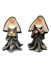Busia's Angels Clay Nun Figurines Holding Pink Rose & Hymnal Bible - Signed picture