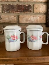 Vintage Pair Of Myland Painted Tea Cup W/Strainer Insert & Lid picture