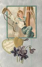 c1907 Winsch Embossed Valentine Postcard; Sailor Boy on Mast & Gold  Locket picture